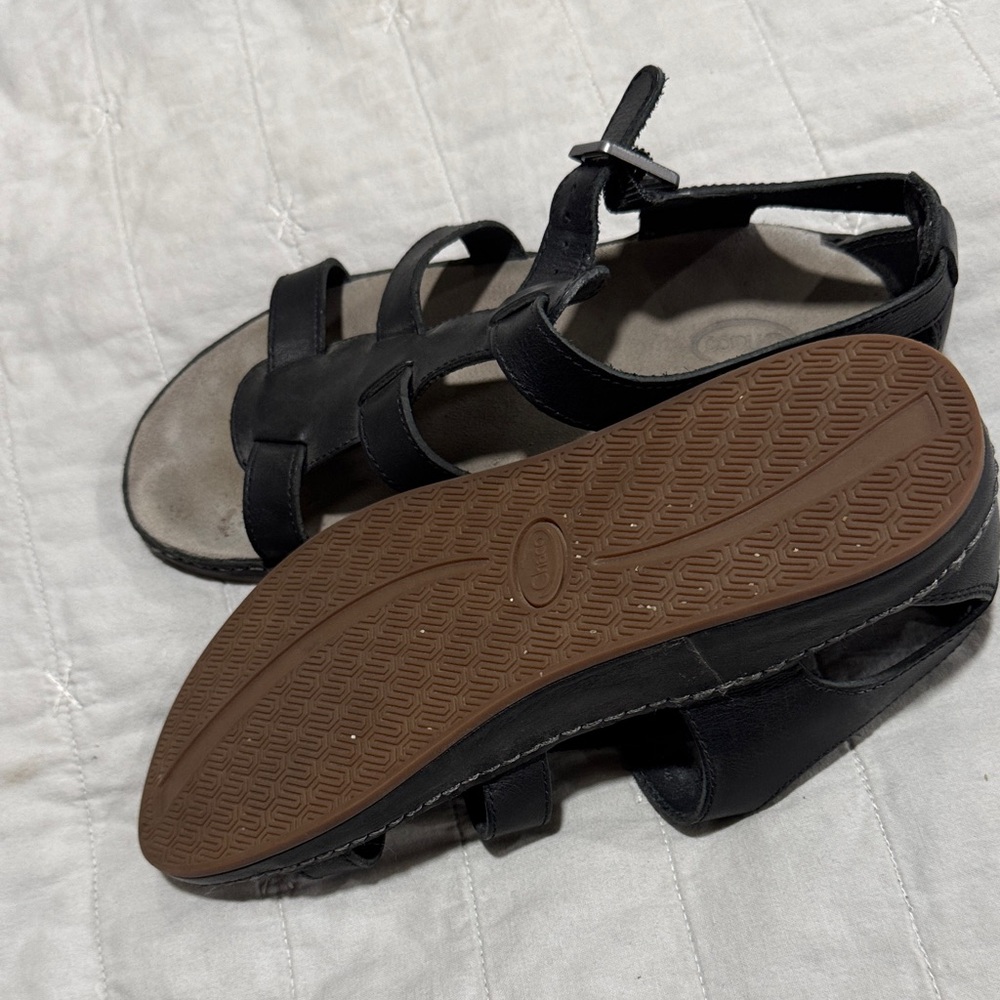 Chaco Dark Leather Strappy Sandals View 5